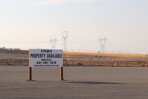 Property Available sign at an empty lot at the Port of Morrow
